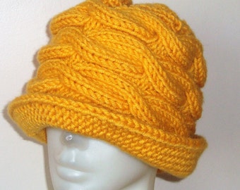 Women's Hats winter with Brim, Cloche Hats Womens gift For Hers hand Knit winter women gifts Mustard yellow Knitted S, M, L, XL hats