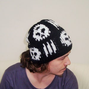 hand Knit skull Hats, skull gifts for Womens, Men, Hers Him, skull gifts Boyfriend, Beanies for Men, Beanie women, black Hats women, Men's image 6