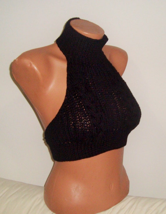 Hand Knit Open Back Highneck Mockneck Crop Tops Crop Sweater Tops in Black Knitted Backless Openback Etsy Israel