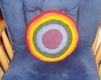 Crochet Rainbow Pillow Cushion Cover 12 x 12 inches, Chair Pad Case, Stool cushion case, pillowcase, Rainbow, Round, Decorative Pillow decor