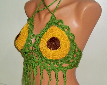 Sunflower FESTIVAL CLOTHING WOMEN crop top fringe crochet sunflower gifts for her