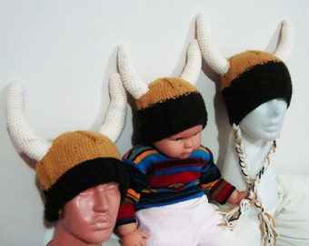 Knitted Family Matching Viking Caps Hats for men for kids women with Viking Horns for Family Matching Set Hats Made to Order Hats