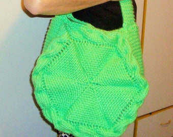 Bright Green Round Hand Knit Bag, Hand Knitted Cross body Bag, Large Capacity Green Bag, Women's Casual Bag, Washable, Gift for her