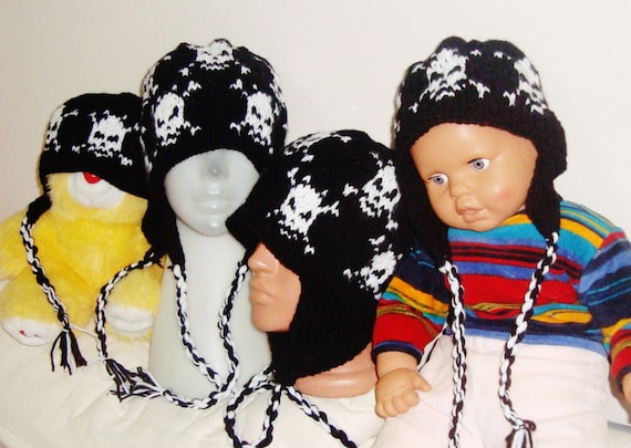 Matching Family Skull Knit Ear Flap Hats - Winter Outfit Set