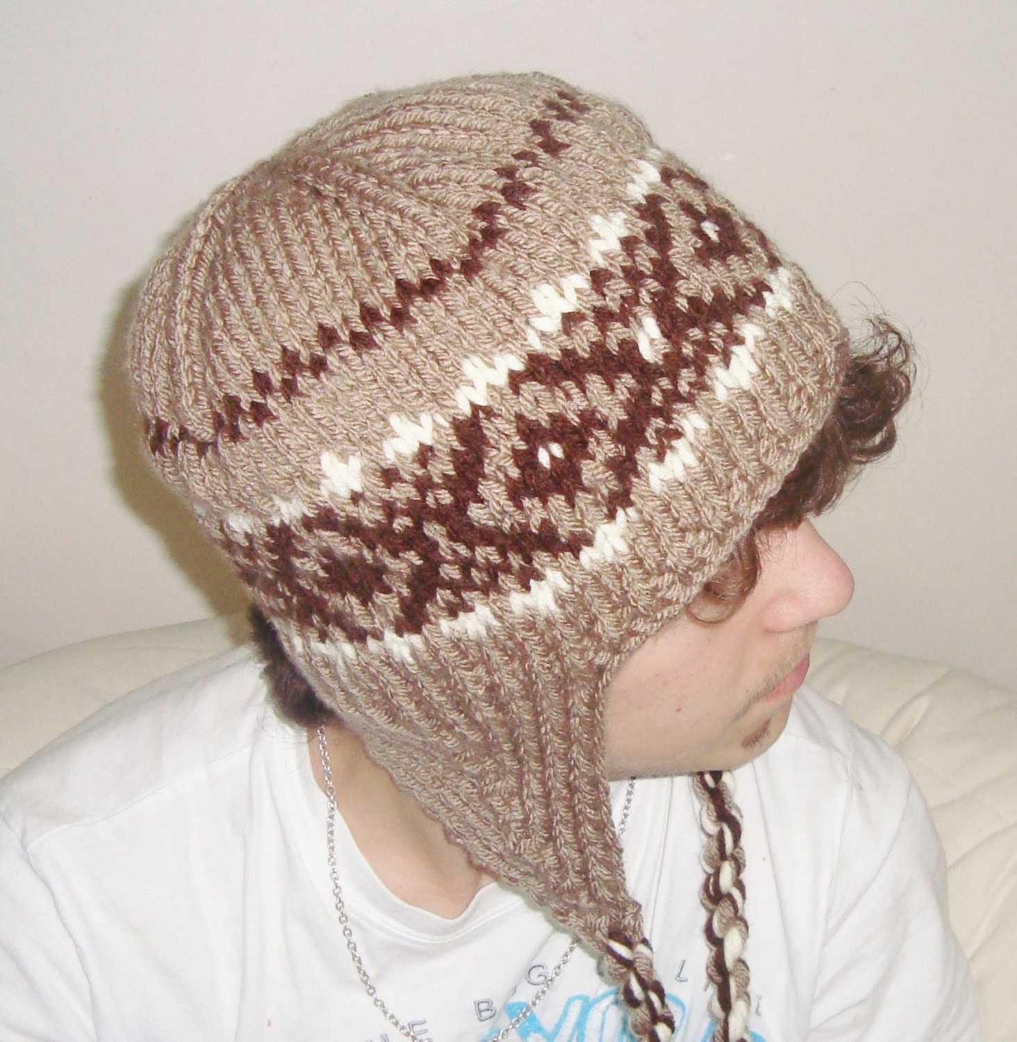 Wooly Mens Hats Winter with Ear Flaps Knits Warm Beige Brown Etsy