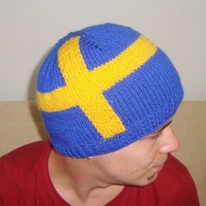 Swedish Flag - Sweden Flag - Blue With Yellow Cross - Swedish Gifts For Women&#39;s Men&#39;s Beanie Beret Winter Hat - Sweden Gifts - Hand Knit