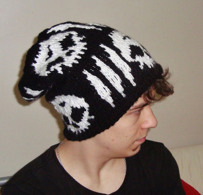 hand Knit skull Hats, skull gifts for Womens, Men, Hers Him, skull gifts Boyfriend, Beanies for Men, Beanie women, black Hats women, Men's image 2