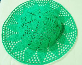 Womens Hats summer, With Brim, Crochet, Women's Hats Cloche, green summer Hats, women gift For her S & M size crocheted