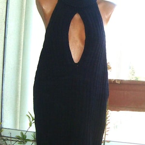 backless sleeveless sweater dress Ahabrexf Sleeveless Sweater Dress for Women, Backless Design with Long Tie Closure, Open Turtleneck, Polyester Knit, Regular Length, Casual Wear,