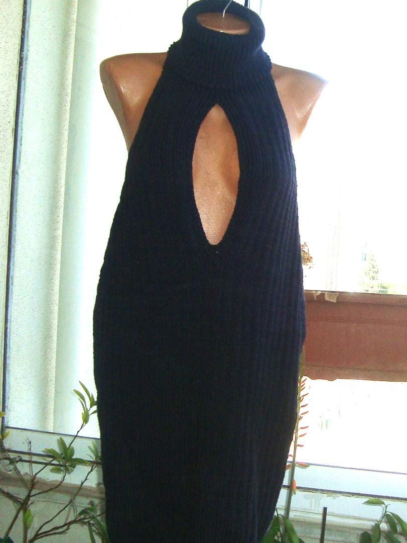 backless halter sweater dress Hand Knit Cutout Dress: Turtleneck, Charcoal Marble Large - Xl SCH004232_B_M