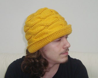 Mens Hats fedora winter hats with brims men winter hats with brim fedora mustard yellow gift for men small, M, L, XL, xxl hand knit knitted