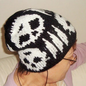 Hand Knit Skull Hat Beanie Black with white skull gifts for men skull accessories image 5