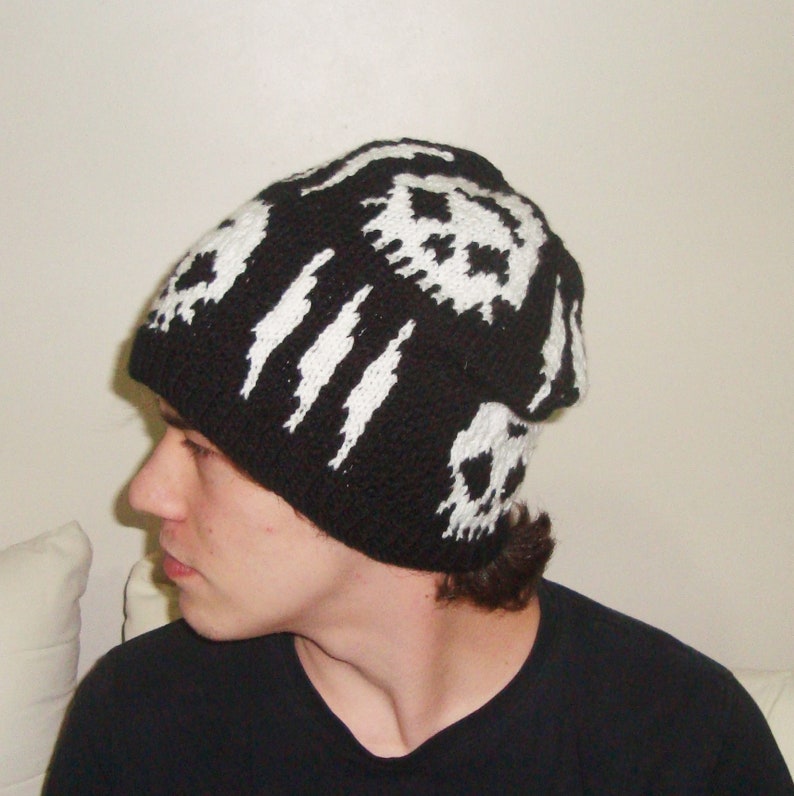 hand Knit skull Hats, skull gifts for Womens, Men, Hers Him, skull gifts Boyfriend, Beanies for Men, Beanie women, black Hats women, Men's image 8