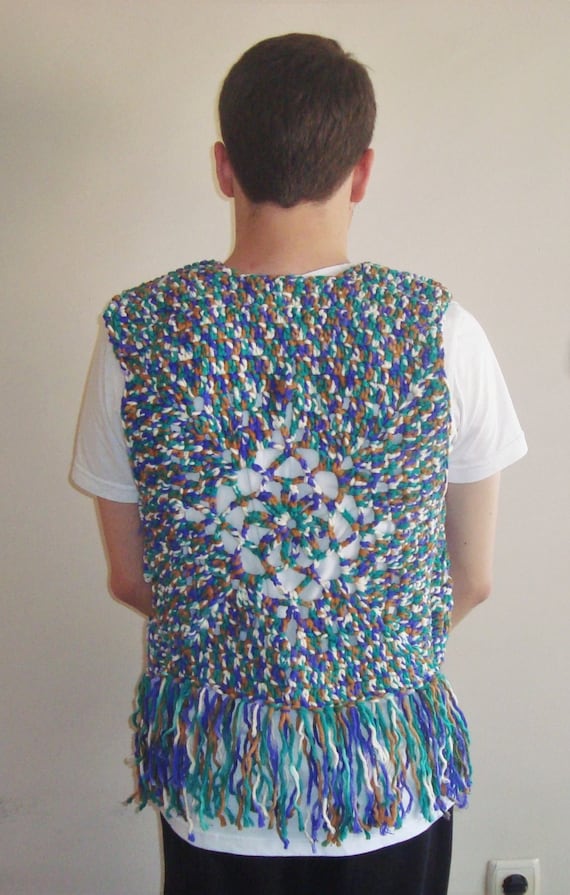 Crochet Fringe Vest: Hippie Festival Outfit, Men's Medium/Large