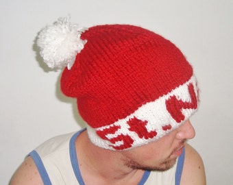 Personalized Santa Hat Christmas gift for Dad men with Names in red white hand knit knitted