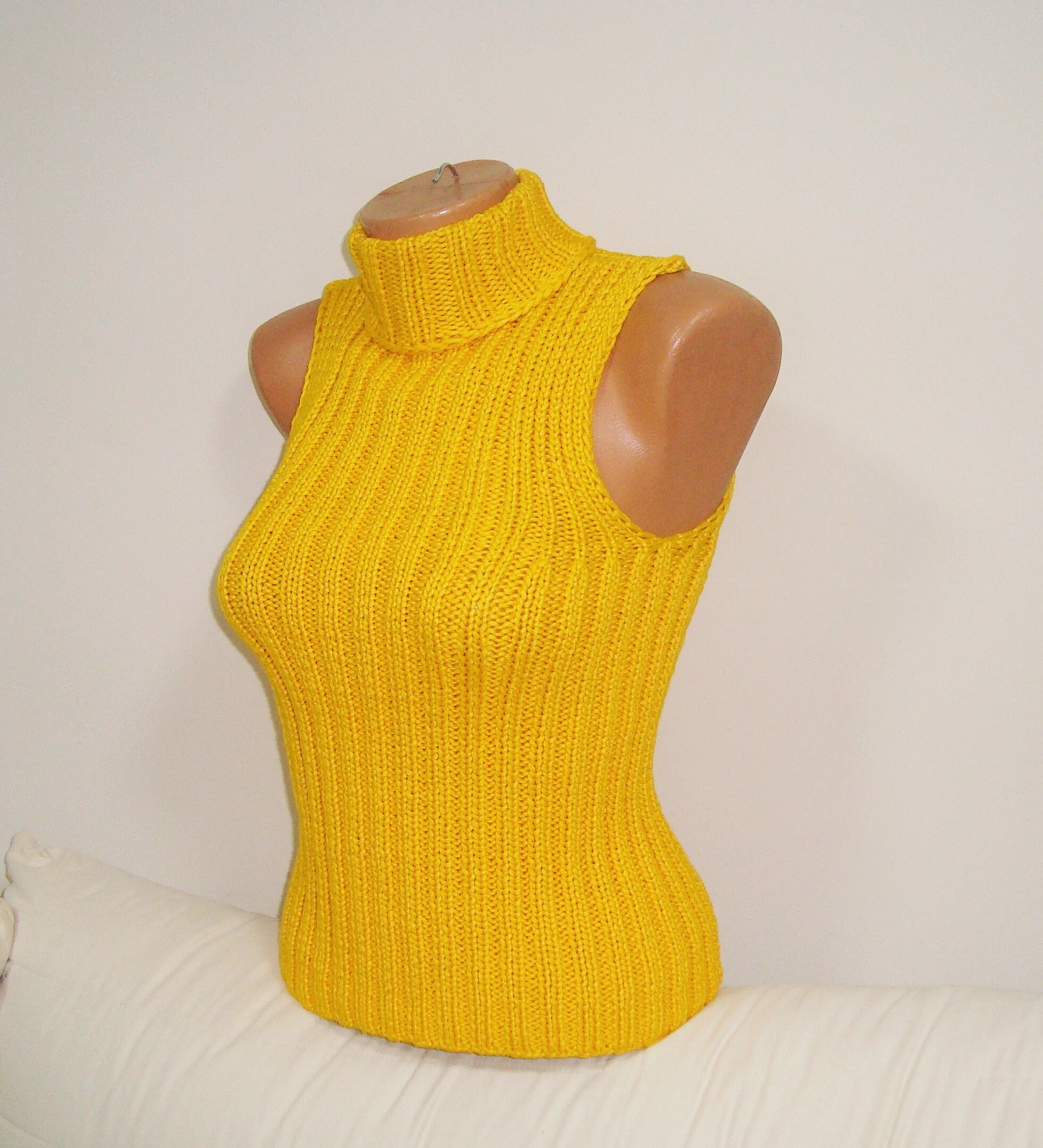Yellow Sleeveless Turtleneck Men Women Top Blouse Sweater with Etsy