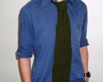 Hand knit necktie gift for men him knitted in green neck tie