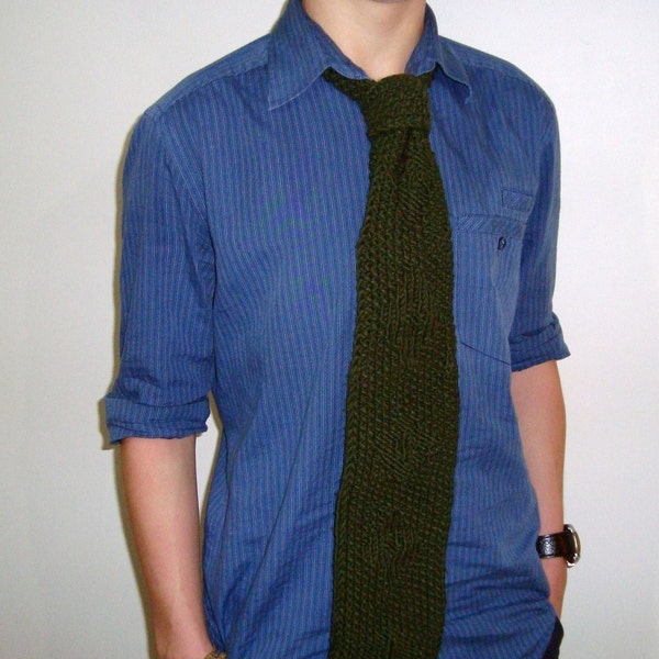 Hand knit necktie gift for men him knitted in green neck tie