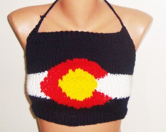 hand Knit Crop tops colorado Flag Britain gift For women festival Clothing