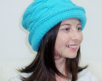 Womens Hats winter with Brim, Cloche hand Knit Hats for Female winter Hats Women's gift For her women gifts Turquoise Knit S, M, L, XL hats