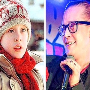 May include: A split image showing two portraits. The left side features a young person in a winter hat and red scarf. The right side shows a person wearing glasses and a black jacket, holding a microphone.