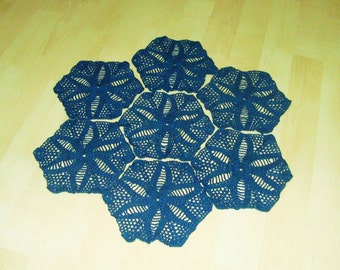 Crochet hexagon motif for applique patch large 11" in teal decor Decorative Pillows, Runner, Table, Bag, Purse 7 item ready to ship