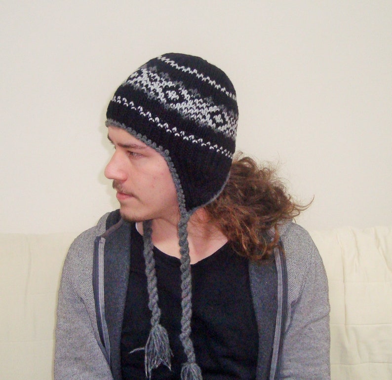 Wool Mens Hats Winter Men's Hat with Ear Flaps in Black Etsy