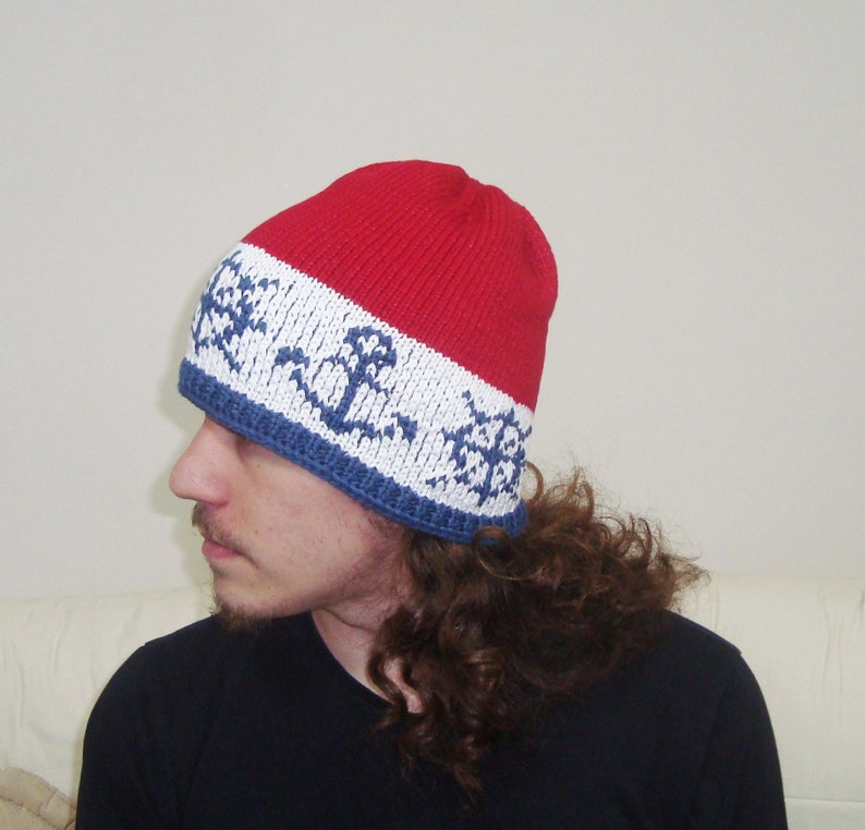 Nautical Anchor Knit Beanie - Stretch Skull Cap For Men & Women, One Size Fits Most