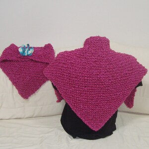 Mom and Daughter Scarf Shawl Magenta Matching Set of 2 with Blue Butterfly Pin Mommy Me gift triangle hand knit pink purple shawls image 5