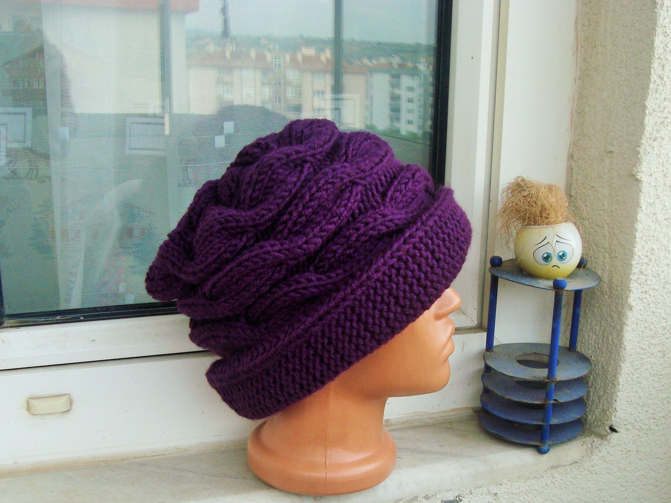 Womens Hats Winter With Brim Hand Knit 