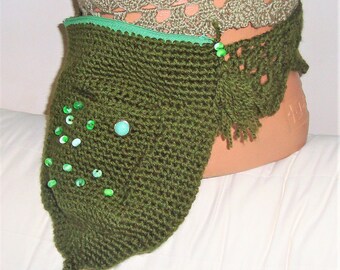 Crochet festival belt bag for men women hippie hippy crocheted in green with beads