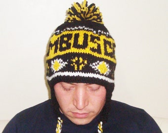 PERSONALIZED COLUMBUS CREW Earflap Ear Flap Winter Mens Womens Hand Knit Hat Gift for Him Her