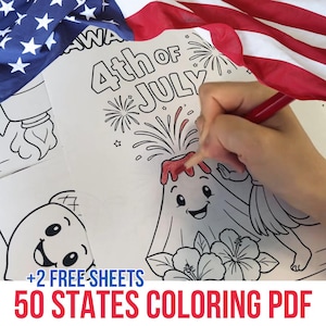 50 States 4th of July Coloring Pages for 1st grade – USA State PDF for Kids | Independence Day School Activity Book | Printable PDF Bundle