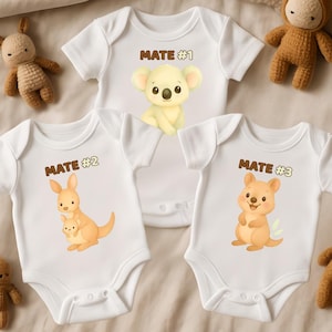 Austrailian Triplet Baby Onesie PNG | Aussie Animal Bodysuit Printable Set | Koala Kangaroo Quokka Baby Shower Gift