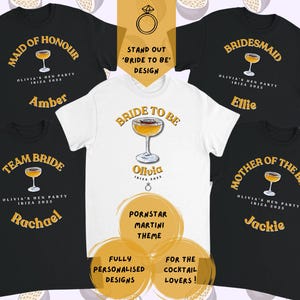 Personalised Hen Party Shirt, Cocktail-Themed Bride Squad Tee, Bachelorette Weekend T Shirt, Team Bride T-shirt, Bachelorette Gifts, Hen do