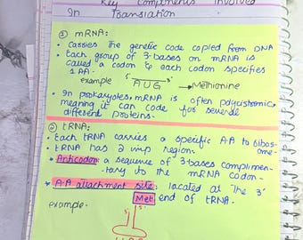 Handgeschreven aantekeningen biologie en biochemie voor premedische studenten op A- en O-niveau