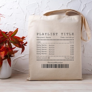 Custom Song Receipt Tote Bag, Customizable Song Playlist Bag, Personalized Playlist Receipt Shopping Bag Trendy Tote for Music Lovers, DJs