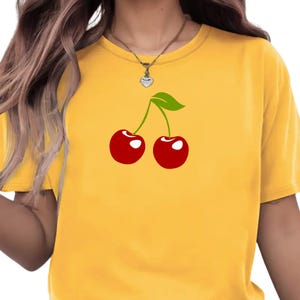 Cherry Graphic T-Shirt – Fruit Illustration Tee with Sweet Red Cherry Design – Soft Cotton Women&#39;s trendy summer t shirt