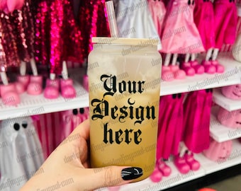 Frosted Glass Cup Mockup, Spooky Frosted Glass Cup, Libby Glass Mockup, Cold Coffee Cup Mockup, Mockups For Drinkware, Witchy Cup Mockup