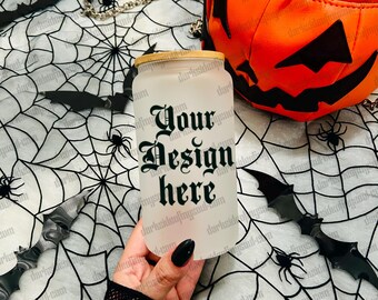 Frosted Glass Mockup, Spooky Frosted Glass Mockup, Libby Glass Mockup, Mockups For Halloween, Coffee Cup Mockup, Cold Coffee Cup Mockup