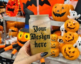 Frosted Cup Mockups, Halloween Frosted Glass Can Mockup, Fall Mockup Glass Can, Halloween Mockup, Halloween Frosted Cup Mockup, Mockups