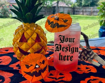 Summerween Frosted Cup Mockup, Summerween Mockup, Frosted Glass Cup Mockup, Spooky Summer Vibes Mockup, Cold Coffee Cup Mockup, Summer