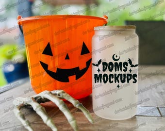 Summerween Mockup, Frosted Glass Mockup, Spooky Summer Mockup, Cold Coffee Mockup Cup, Witchy Summer Mockup, Libby Glass Cup Mockup