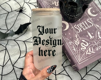 Frosted Glass Cup Mockup, Spooky Frosted Cup Mockup, Goth Mockups, Halloween Mockup, Witchy Drinkware Mockup, Libby Glass Cup Mockup
