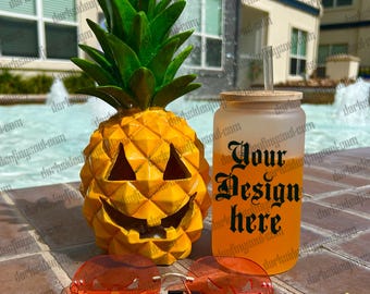 Summerween mockup, spooky summer vibes mockup, Summerween, frosted glass cup mockup, pool mockup, summer vibes mockup, goth summer mockup