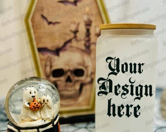 Frosted Glass Cup Mockup, Spooky Frosted Glass Cup Mockup, Halloween Mockups, Goth Mockups, Cold Coffee Cup Mockup, Witchy Mockups