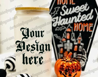 Frosted Glass Mockup, Glass Mug Mockup, Spooky Frosted Glass Mockup, Frosted Libby Glass Mockup, 16oz. Frosted Glass Mockup