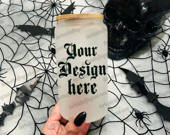 Frosted Glass Cup Mockup, Frosted Glass Cup, Frosted Libby 16oz. Mockup, Glass Can Mockup, Beer Can Mockup, Coffee Mug Mockup, Spooky Mockup