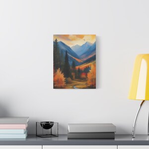 Autumn Mountain Valley Canvas | Serene Fall Landscape Wall Art for Cozy Homes