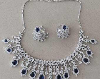 Luxury blue stone set | indian jewellrey set | bridal jewellery set | Neckalace with earrings